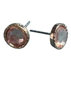 Rose Gold-Tone Stud Earrings With Faceted Center Stone & Textured Rim Elegant De